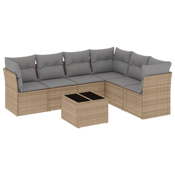 vidaXL Set Divani da Giardino 7 pz con Cuscini Beige in Polyrattan