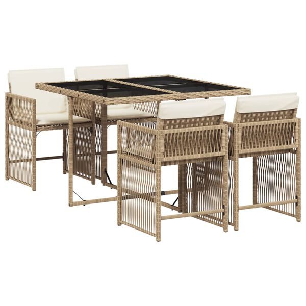 vidaXL Set da Pranzo da Giardino 5 pz con Cuscini Beige in Polyrattan