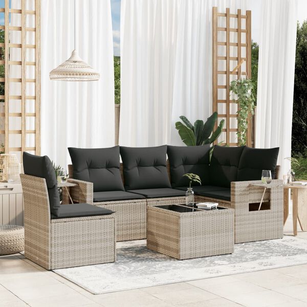 vidaXL Set Divano da Giardino 6pz con Cuscini Grigio Chiaro Polyrattan