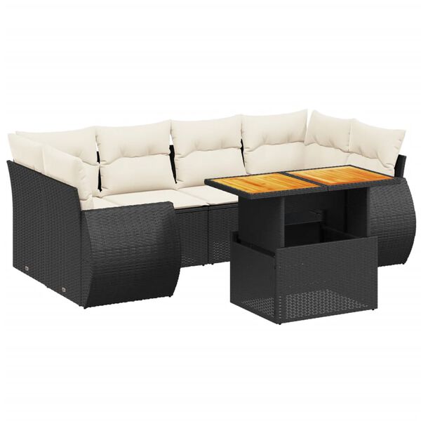 vidaXL Set Divani da Giardino con Cuscini 7pz Nero Polyrattan