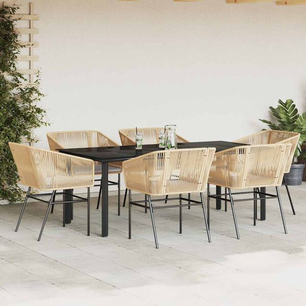vidaXL Set Pranzo da Giardino 7pz con Cuscini Marrone Polyrattan Vetro