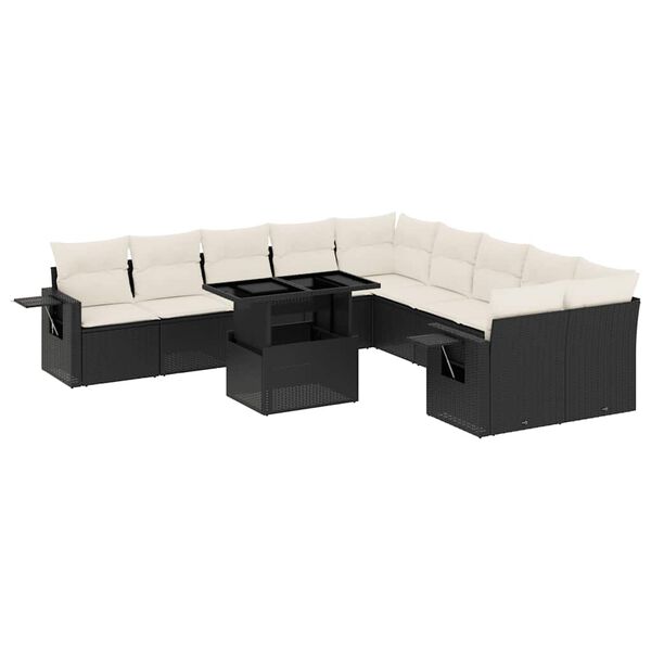 vidaXL Set Divani da Giardino 11 pz con Cuscini in Polyrattan Nero