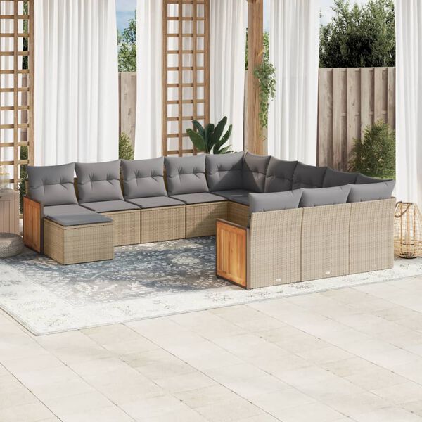 vidaXL Set Divani da Giardino 12 pz con Cuscini Beige in Polyrattan