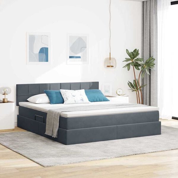 vidaXL Letto con contenitore e LED Grigio scuro 180 x 200 cm Velluto