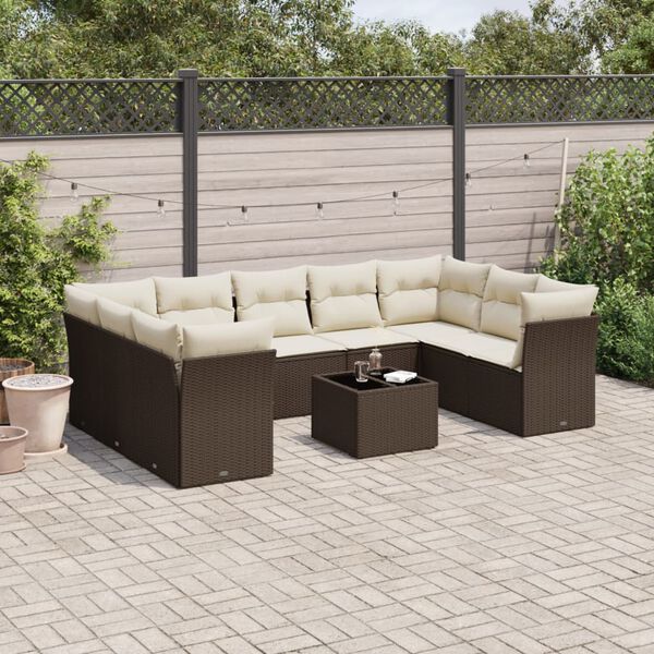 vidaXL Set Divani da Giardino 10pz con Cuscini in Polyrattan Marrone