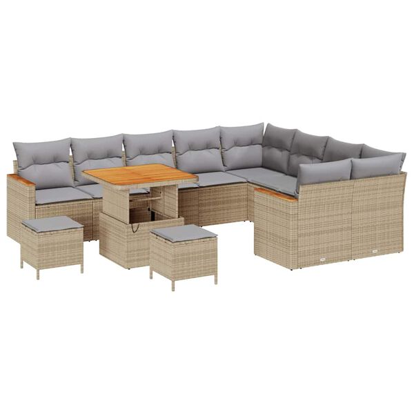 vidaXL Set Divano da Giardino 12 pcs Beige Rattan in Polipropilene