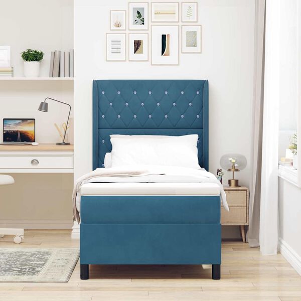 vidaXL Letto a molle con materasso Blu 90 x 190 cm Velluto