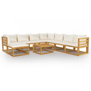 vidaXL Set Divani da Giardino 9 pz con Cuscini Crema in Legno Acacia