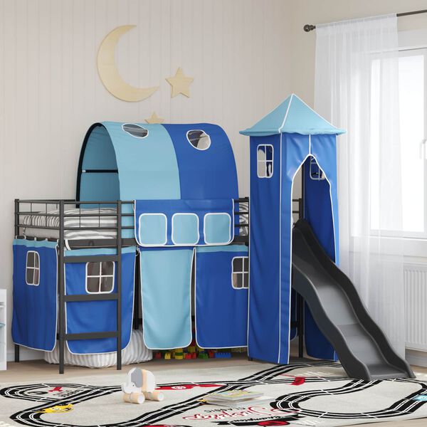 vidaXL Struttura del letto loft per bambini Nero e Blu 99,5 x 190 cm
