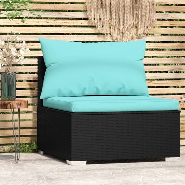 vidaXL Divano Centrale da Giardino con Cuscini in Polyrattan Nero