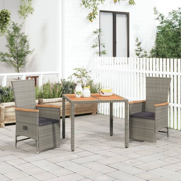vidaXL Set da Pranzo da Giardino 3 pz con Cuscini in Polyrattan Grigio