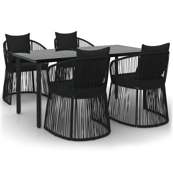 vidaXL Set da Pranzo da Giardino 5 pz Nero con Cuscini in Rattan PVC