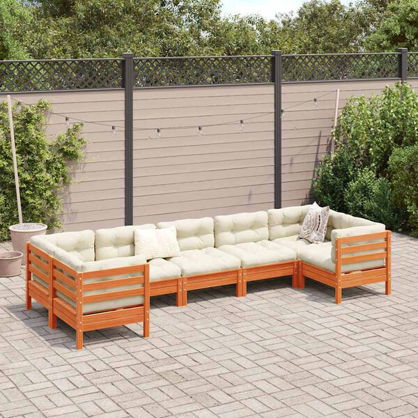 vidaXL Set Divani Giardino 7 pz con Cuscini Marrone Cera Massello Pino
