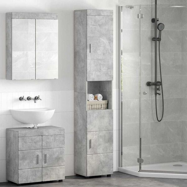 vidaXL Set di Armadi da Bagno TULUM Grigio cemento 37 x 31,5 x 203 cm
