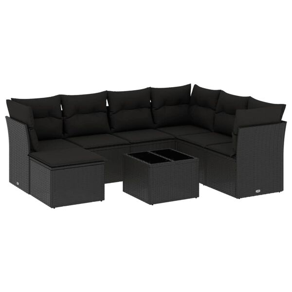 vidaXL Set Divani da Giardino con Cuscini 8 pz Nero in Polyrattan
