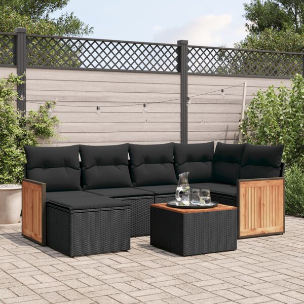 vidaXL Set Divani da Giardino con Cuscini 7pz Nero Polyrattan