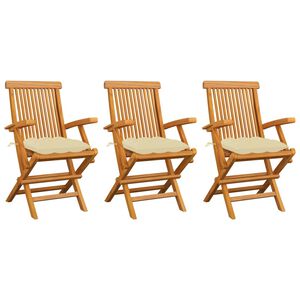vidaXL Sedie Giardino 3pz con Cuscini Bianco Crema Legno Massello Teak