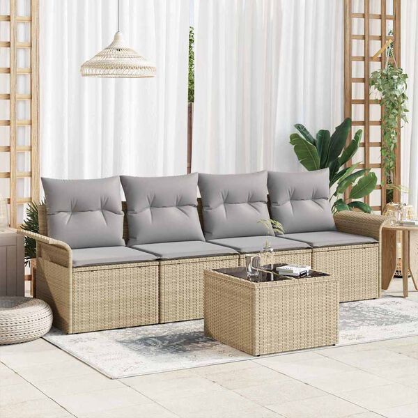 vidaXL Set Divano da Giardino 5 pcs Beige e grigio polyrattan