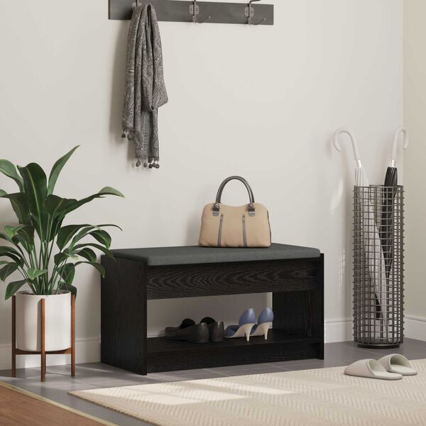 vidaXL Panca per ingresso con cuscino Rovere Nero 83 x 38 x 45 cm