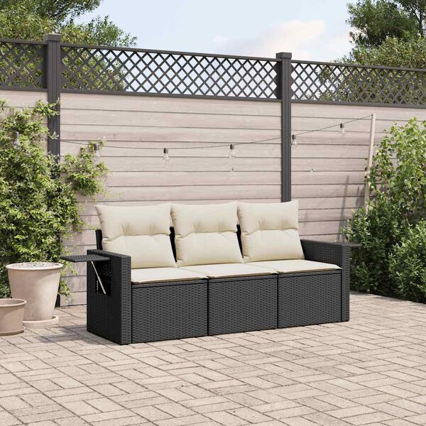 vidaXL Set Divani da Giardino 3 pz con Cuscini in Polyrattan Nero