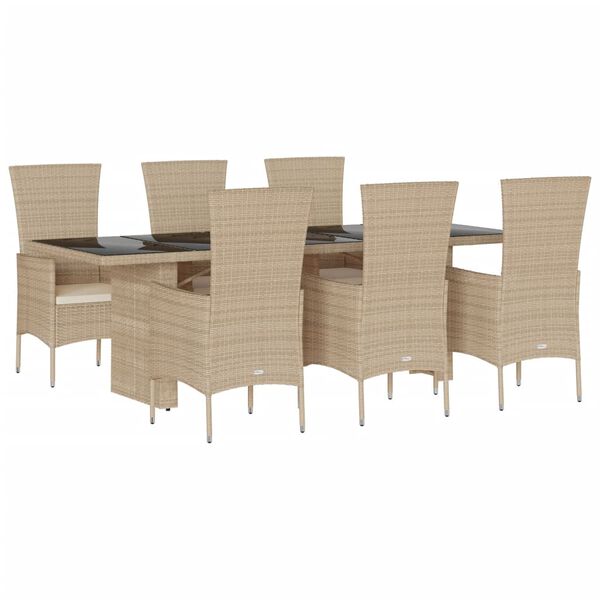 vidaXL Set da Pranzo da Giardino 9 pz con Cuscini Beige in Polyrattan