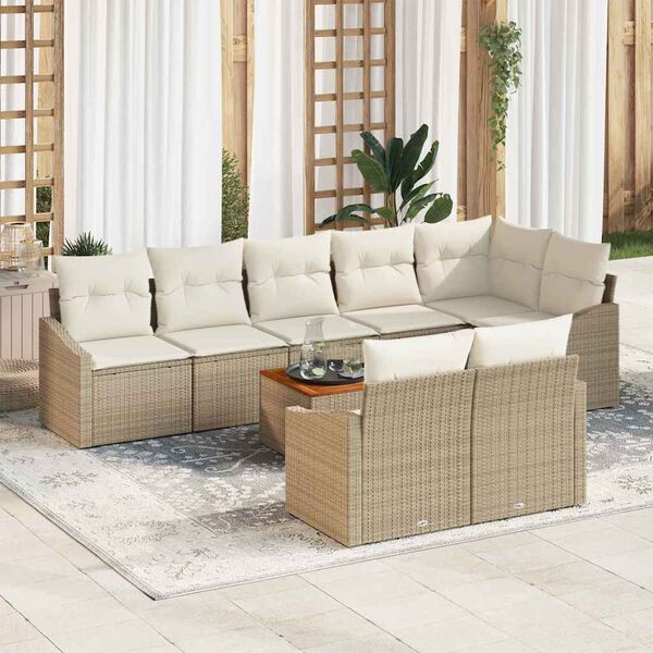 vidaXL Set Divano da Giardino con cuscino 9 pcs Beige polyrattan