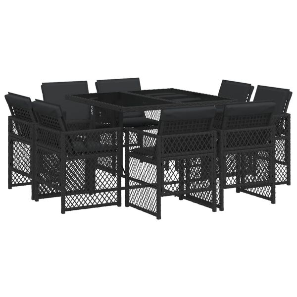 vidaXL Set da Pranzo da Giardino 9 pz con Cuscini Nero in Polyrattan