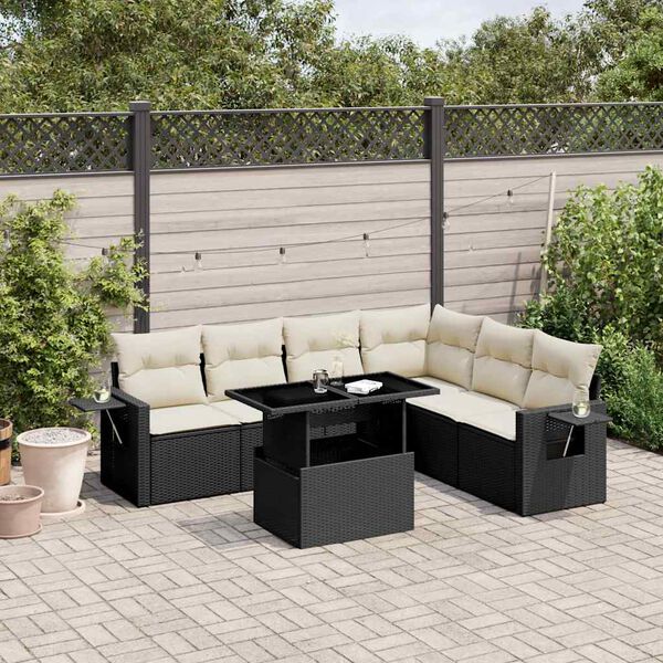 vidaXL Set Divani da Giardino con Cuscini 7pz Nero Polyrattan
