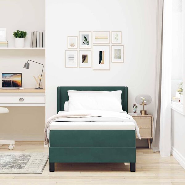 vidaXL Letto a molle con materasso Verde Scuro 190 x 90 cm Poliestere
