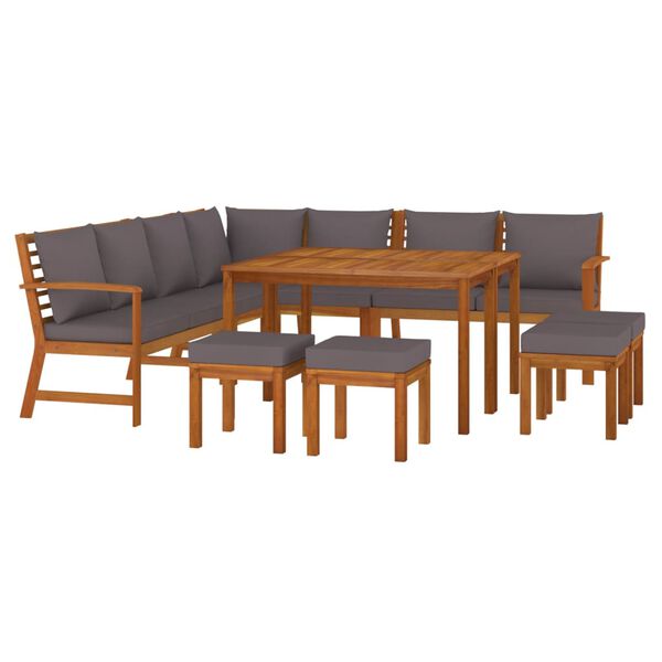 vidaXL Set da Pranzo Giardino 11 pz con Cuscini Legno Massello Acacia