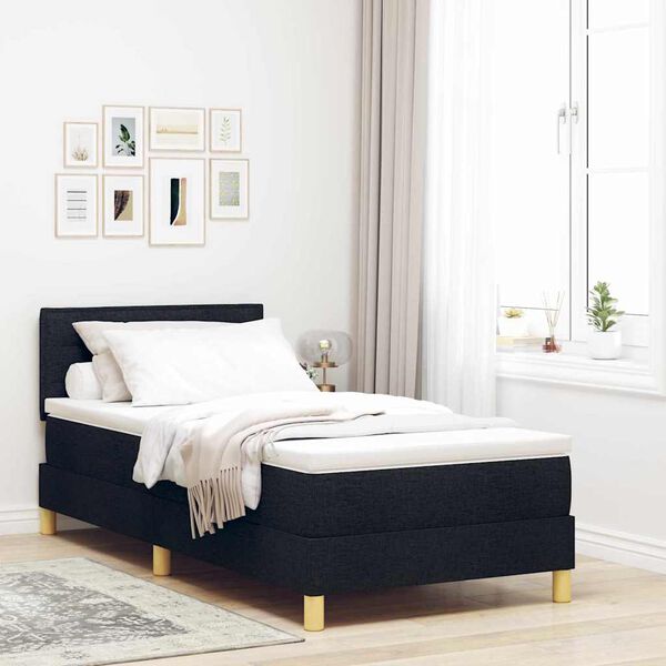 vidaXL Letto a molle con materasso Nero 90 x 190 cm Tessuto