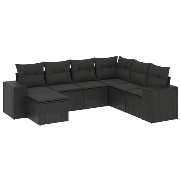 vidaXL Set Divani da Giardino con Cuscini 7pz Nero Polyrattan