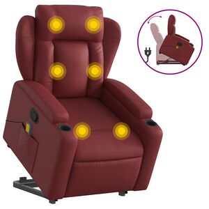 vidaXL Poltrona Alzapersone Massaggi Reclinabile Rosso Vino Similpelle