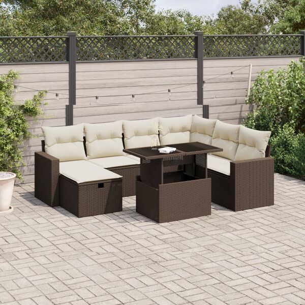 vidaXL Set Divani da Giardino 8 pz con Cuscini Marrone in Polyrattan