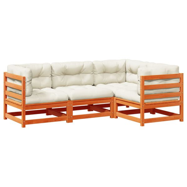 vidaXL Set Divani Giardino 4pz con Cuscini Marrone Cera Massello Pino