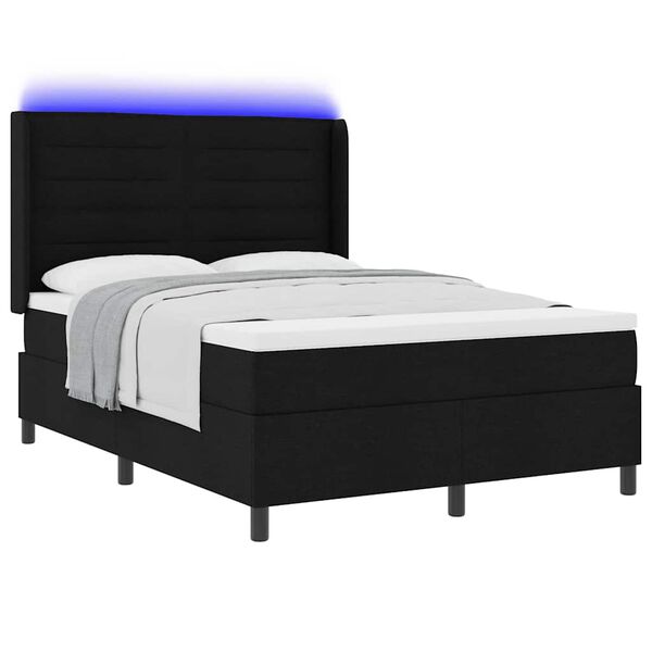 vidaXL Letto a Sorgente LED con materasso Nero 160 x 200 cm Tessuto