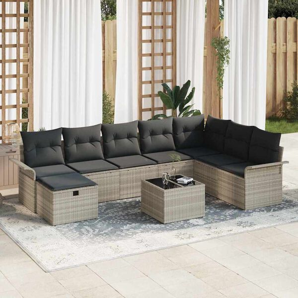 vidaXL Set Divano da Giardino 9 pcs Grigio chiaro Poly Rattan
