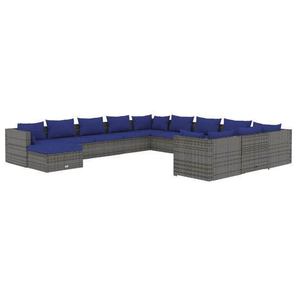 vidaXL Set Divani da Giardino 12 pz con Cuscini in Polyrattan Grigio