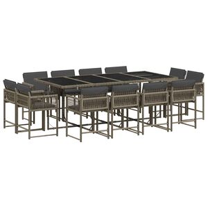vidaXL Set da Pranzo da Giardino 13pz con Cuscini Grigio in Polyrattan