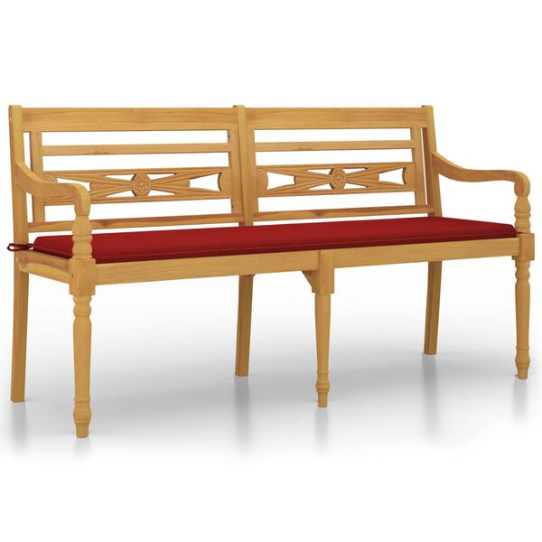 vidaXL Panchina Batavia con Cuscino Rosso 150 cm Legno Massello Teak