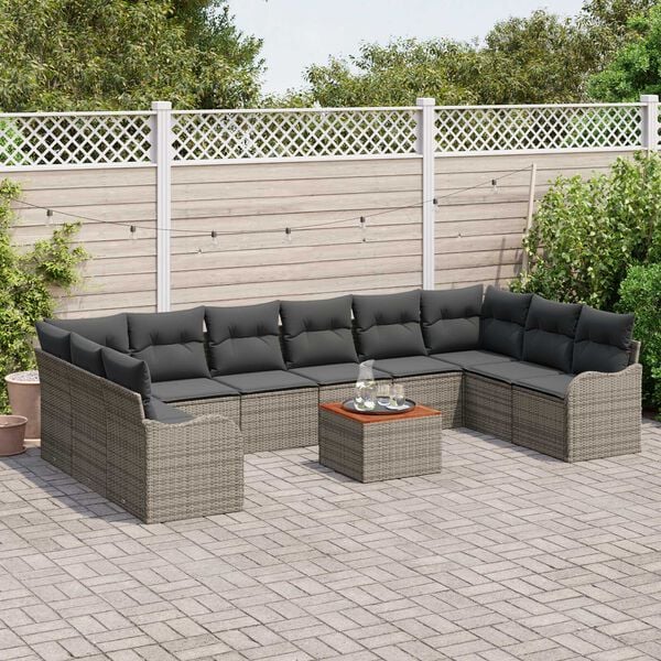 vidaXL Set Divano da Giardino 11 pcs Grigio polyrattan