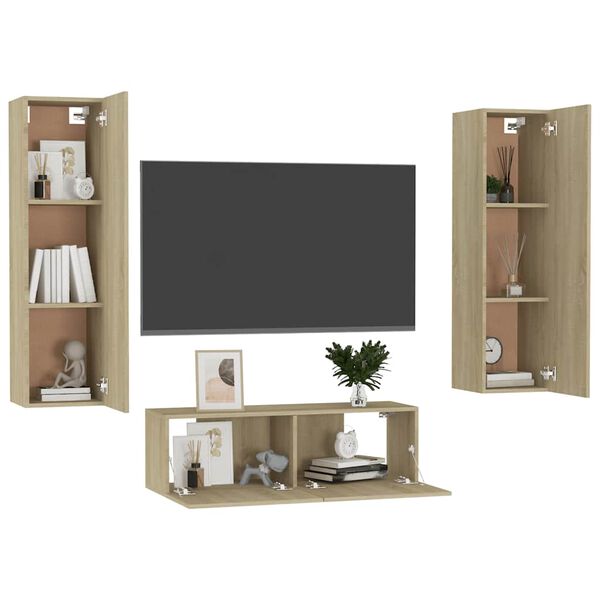 vidaXL Set di Mobili Porta TV 3 pz Rovere Sonoma in Legno Multistrato