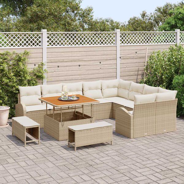 vidaXL Set Divano da Giardino con cuscino 12 pcs Beige e Crema