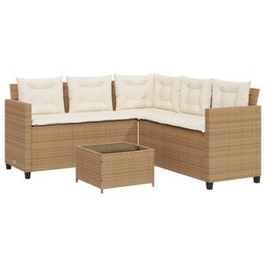 vidaXL Divano da Giardino con Tavolo e Cuscini a L Beige in Polyrattan