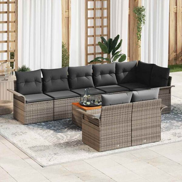 vidaXL Set Divano da Giardino con cuscino 9 pcs Grigio polyrattan