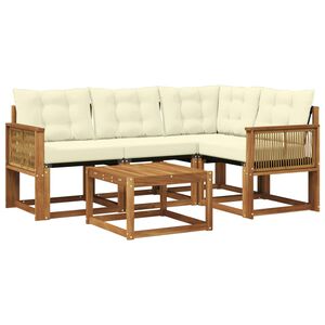 vidaXL Set di divani da esterno con cuscino 5 pcs Naturale e Crema