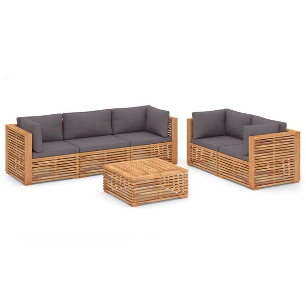 vidaXL Set Divani da Giardino 6 pz Cuscini Grigio Scuro Legno di Teak