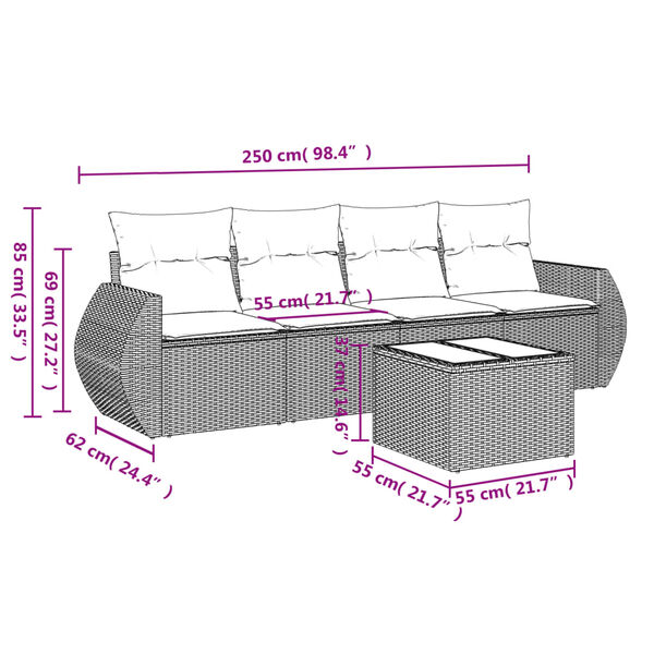 vidaXL Set Divano da Giardino 5 pz con Cuscini Beige in Polyrattan
