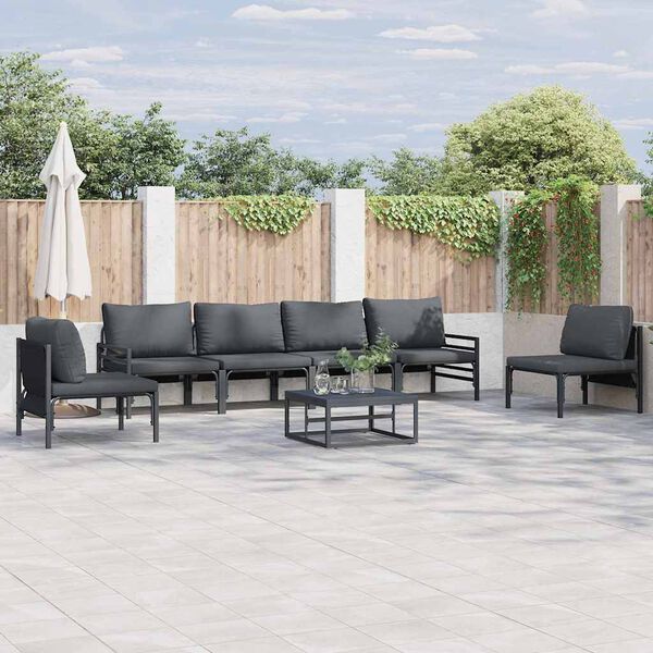 vidaXL Set Divano da Giardino con cuscino 6 pcs Nero Acciaio