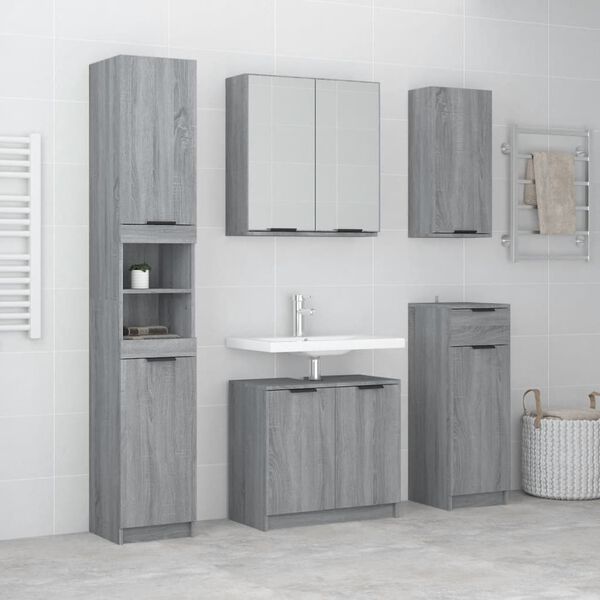 vidaXL Set Mobili da Bagno 5 pz Grigio Sonoma in Legno Multistrato